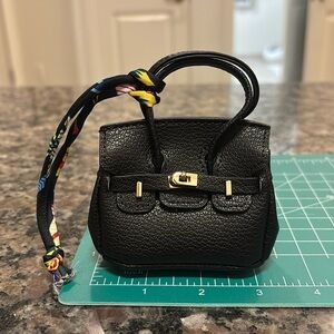 Black Leather micro Mini Handbag keychain coin purse pouch